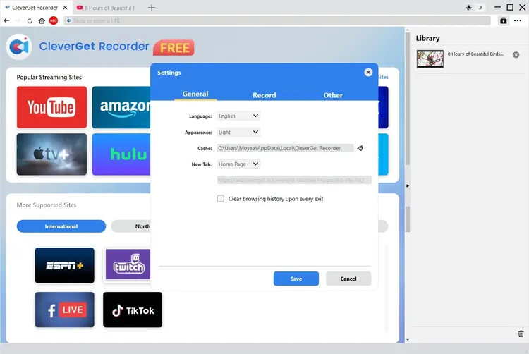 General settings interface