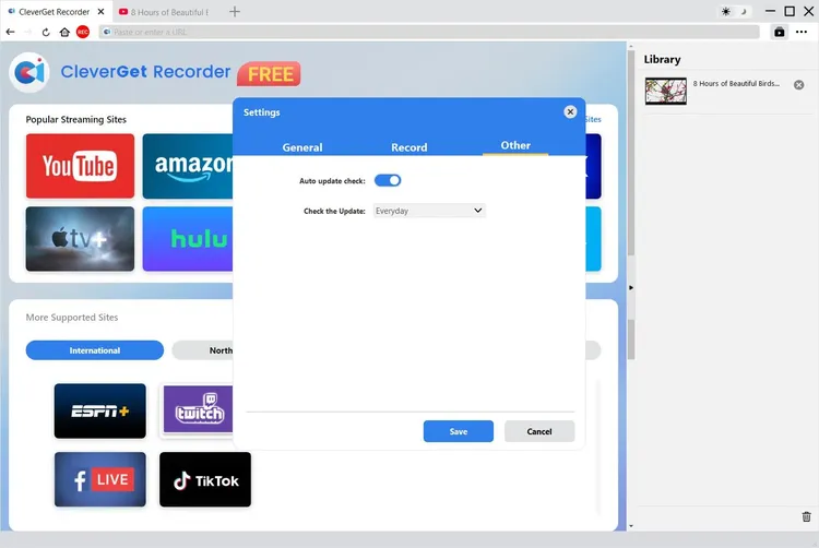 Other settings interface
