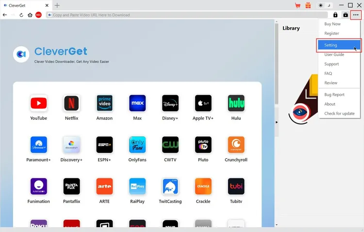 settings drop-down panel