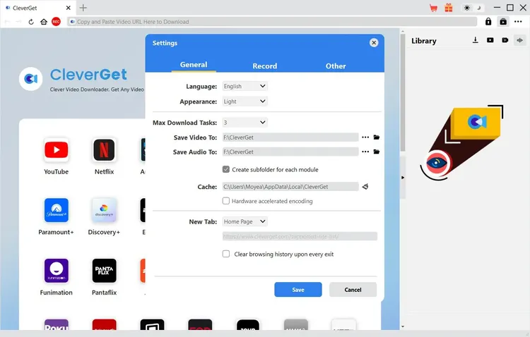 General settings interface
