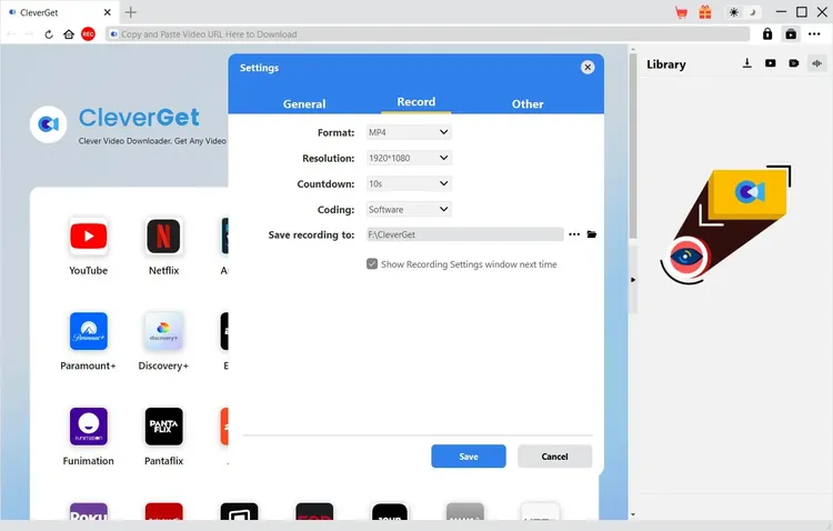 Record settings interface